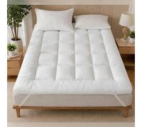 Luxurious Supersoft King Size Mattress Topper | Machine Washable & Hotel Quality Box Stitch 1100GSM Microfibre Quilted Toppers Elasticized Corner Straps Breathable (White, King Topper)