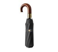 Luxurious Travel Folding Umbrella with Crook Real Wooden J Handle for Men/Portable /Automatic Open/Close Coating Layer Fabric Blocking/Rain Sun/Anti UPF 50 UV Protection 99.9%/Golf/Car Backpack