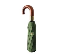 Luxurious Travel Folding Umbrella with Crook Real Wooden J Handle for Men/Portable /Automatic Open/Close Coating Layer Fabric Blocking/Rain Sun/Anti UPF 50 UV Protection 99.9%/Golf/Car Backpack