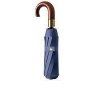 Luxurious Travel Folding Umbrella with Crook Real Wooden J Handle for Men/Portable /Automatic Open/Close Coating Layer Fabric Blocking/Rain Sun/Anti UPF 50 UV Protection 99.9%/Golf/Car Backpack