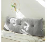 Luxurious Triangle Headboard Cushion for Double/King Size Bed Soft Velvet Support Pillow for Reading & Resting Light Grey 200x40x12 cm (180x40x12 cm)