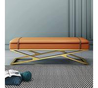 Luxurious Two Layer Soft Cushion Bench Seat Stylish Entryway Shoe Storage Bench with Gold Base Versatile Leather End of Bed Sofa Comfy Multifunctional Furniture (110x38x45cm)