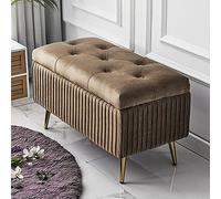 Luxurious Velvet Footrest & Storage, Premium Fur Upholstered Decorative Stool for Living Room & Entryway, Stylish End of Bed nizer - 60x40x45cm (24x16x18in)