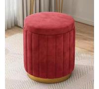 Luxurious Velvet Ottoman Stool Round Upholstered Footrest for Small Spaces Extra Soft Seating for Bedroom & Living Room Stylish Red Accent Chair (13x17inch No Storage)