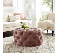 Luxurious Velvet Pouf Ottoman Modern Round Footrest Stool Quilted Small Coffee Table for Living Room & Bedroom Pink Accent Bench 60x60x40cm (24x24x16inch)