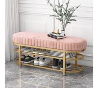 Luxurious Velvet Shoe Storage Bench with Metal Support Large Capacity Shoe Shelf & Padded Seat for Bedroom/Living Room Pink 60x32x43cm (24x13x17in)