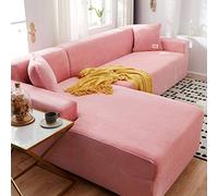 Luxurious Velvet Sofa Covers for L-Shaped Sofas Easy Fit Stretch Protector for 1-3 Seat Couches Elastic Fabric Furniture Protector Pink 4-Seater+4-Seater