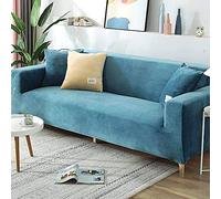 Luxurious Velvet Sofa Slipcover for 2 3 4 Seater,Soft Plush Sofa Protector,Stretch Armrest Sofa Cover Water Resistance Furniture Protector-Blue-4Seater 235-280CM
