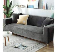 Luxurious Velvet Sofa Slipcover for 2 3 4 Seater,Soft Plush Sofa Protector,Stretch Armrest Sofa Cover Water Resistance Furniture Protector-Grey-4Seater 235-280CM
