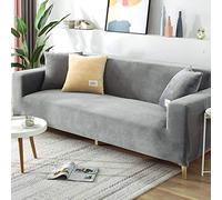 Luxurious Velvet Sofa Slipcover for 2 3 4 Seater,Soft Plush Sofa Protector,Stretch Armrest Sofa Cover Water Resistance Furniture Protector-Light grey-2Seater 140-170CM