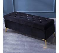 Luxurious Velvet Storage Bench with Crystal Buttons Modern Upholstered Ottoman for Bedroom Living Room Footrest Entryway Shoe Rack Black 90 x 42 x 45 cm