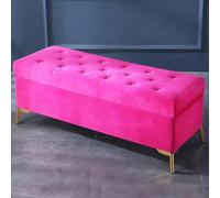 Luxurious Velvet Storage Bench with Crystal Buttons Modern Upholstered Ottoman for Living Room Bedroom Entryway Footrest Shoe Storage Pink 80x42x45 cm