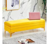 Luxurious Velvet Storage Bench with Footrest Modern Upholstered Entryway and Living Room Ottoman Shoe Changing Stool Yellow Stylish Home Decor SpaceSaving Solution