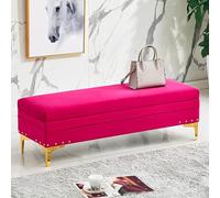 Luxurious Velvet Storage Bench with Footrest Modern Upholstered Entryway Seat Red Pink Shoe Changing Stool Stylish Home Décor for Living Room and Hallway
