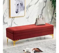 Luxurious Velvet Storage Bench with Footrest Modern Upholstered Ottoman for Bedroom Entryway & Living Room Stylish Shoe Changing Stool Brown Home Fur