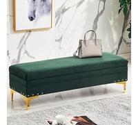 Luxurious Velvet Storage Bench with Footrest Modern Upholstered Ottoman for Bedroom Entryway & Living Room Green Shoe Changing Stool Stylish Furniture Space-Saving Design