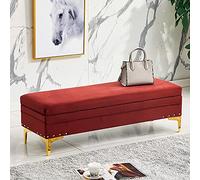 Luxurious Velvet Storage Ottoman Bench Modern Footrest & Entryway Stool with Spacious Storage Stylish Maroon Upholstery Perfect for Living Room & Bedroom - 39"x16"x16"