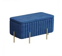 Luxurious Velvet Storage Ottoman Bench Soft End of Bed Vanity Stool with Metal Feet Contemporary Upholstered Footrest - Navy Blue 31x18x17inch (80x45x42cm)