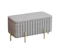 Luxurious Velvet Storage Ottoman Bench with Metal Legs Contemporary Upholstered Footrest Soft Bedroom Bed End Storage Seat Stool Stylish Home Décor