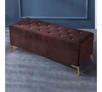 Luxurious Velvet Storage Ottoman with Golden Legs Button Tufted Pouf for Entryway Living Room Bedroom Elegant Upholstered Bench for Bed End Dark Coffee 90x42x42 cm