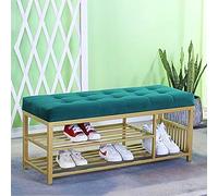 Luxurious Velvet Upholstered Entryway Bench & Shoe Rack - Modern Comfy Shoe Storage Furniture Stylish Blue & Green 100x35x45cm Entryway Essential
