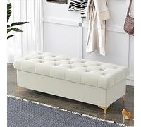 Luxurious Velvet Upholstered Storage Bench for Bedroom & Living Room Modern Design White Stylish End of Bed Furniture Space Saving Seating Solution