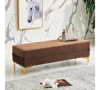Luxurious Velvet Upholstered Storage Bench with Footrest Modern Entryway & Living Room Seating Brown 60x40x40 cm Stylish Shoe Changing Stool SpaceSaving Design