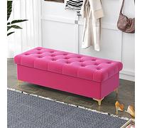 Luxurious Velvet with Storage, Modern Design for Bedroom & Living Room, Pink Upholstered Bed-End Furniture - 100x40x40cm (39x16x16)