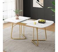 Luxurious White Extensible Dining Table with Marble Structure Gold-Plated Metal Legs 140/180 x 80 cm Elegant Rectangular Design Perfect for Modern Dining Rooms