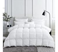 Luxurious White Solid Medium Weight, Twin Size Goose Feathers Down Comforter for All-Season Weather Duvet Insert, Premium Baffle Box, 100% Egyptian Cotton Cover, 55 oz. Fill Weight