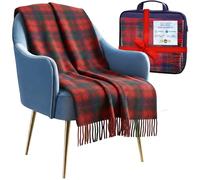 Luxurious Wool Knee blankets for elderly, Adults - 74x31" - Scottish tartans - Fringed edges, check Cosy sofa throws - Reading, Wheel chair, Travel - winter Blanket (Robertson Red Tartan)