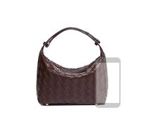 Luxurious Woven Slouch Hobo Bag for Women Vegan Leather Shoulder Bags Top-Handle Purses, Chocolate, S