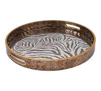 Luxurious Zebra Print Round Decorative Tray | 36cm | Gold Rim Serving & Display Tray | Home Kitchen Coffee Table Decor