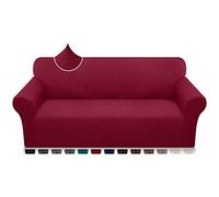 Luxurlife Super Stretch Sofa Cover 1 Piece Universal Couch Cover for Dogs Cats Elastic Jacquard Sofa Cover with Armrests (4 Seater, Wine Red)