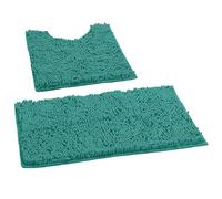 LuxUrux Bath Mat, Luxury Chenille (2-Piece) Bath Mat Set, Soft Plush Anti-Slip Bath Rug + Toilet Mat.1'' Microfiber Shaggy Carpet, Super Absorbent (Curved Set Small, Turquoise)