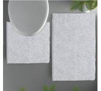 LuxUrux Bath Mat, Luxury Chenille (2-Piece) Bath Mat Set, Soft Plush Anti-Slip Bath Rug + Toilet Mat.1'' Microfiber Shaggy Carpet, Super Absorbent (Curved Set Small, White)