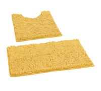 LuxUrux Bath Mat, Luxury Chenille (2-Piece) Bath Mat Set, Soft Plush Anti-Slip Bath Rug + Toilet Mat.1'' Microfiber Shaggy Carpet, Super Absorbent (Curved Set Small, yellow)