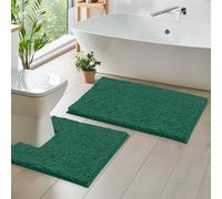 LuxUrux Bath Mat Set - Non-Slip Bathroom Mat and Square Cut-Out Pedestal Mat for Toilet -Perfect for Modern Bathroom Décor. (Hunter Green,50 x 80 cm + Square Shaped 50 x 50 cm)