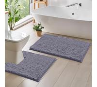 LuxUrux Bathroom Rugs Chenille 2-Piece Bath Mat Set - Soft Plush Bath Mats 1'' Microfiber Shaggy Carpet, Super Absorbent, Machine Washable (Dark Gray, 50x80 cm Ractangluer + 50x50 cm Square Curved)