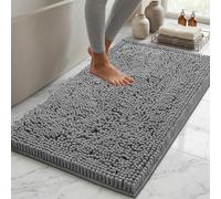 LuxUrux Small Bath Mat - AS-SEEN-ON-TV - Extra-Soft Plush Shower Rug, 42 x 60 cm Compact Chenille Microfiber Bathroom Rug, Super Absorbent Shaggy Bath Mat (Light Grey)