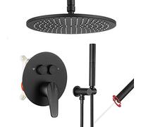 Luxury 10 Inch Brass Rain Shower Head Set with Push Button Diverter Ceiling Mounted Shower System Brushed Gold Finish 2 in 1 Showerhead for Ultimate Spa Experience LWX