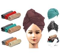 Luxury 100% Cotton Quick Magic Hair Dry Hat Water Absorbent Drying Wrap Twist Towelling Hair Turban Dry Caps Dryer with Loop and Button Fastener - Size 62x23cm -Assorted Color - Pack of 2
