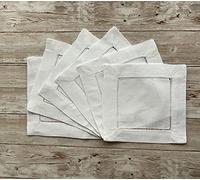 Luxury 100% Cotton White Hemstitch NAPKINS Dining/Tea/Cocktail Coaster/Wedding Dinner Table Linen, Set of 6 (Cocktail 5 x 5inch (13 x 13cm))