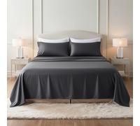 Luxury 100% Egyptian Cotton Bed Sheet Set - 200 Thread Count, 30cm Deep Pocket Fitted Sheet, Flat Sheet & Pillowcase(s) 50x75cm - Single, Double, King & Super King Sizes (Charcoal, Super King)