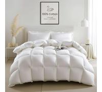 Luxury 100% Organic Cotton Down Feather Fibers Comforter Oversized King High Fluffy Comforter, High Fill-Power Medium Warmth All Season Duvet Insert (120x98, White)