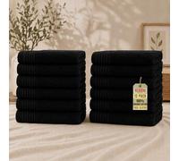 Luxury 100% Organic Cotton Face Cloths (33x33cm) - Pack Of 12 - 630GSM Soft & Absorbent Flannels Face Cloth - Hypoallergenic & Durable Towel - Quick Dry Face Towels for Homes, Hotel, Spa & Gym (Black)