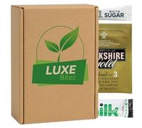 Luxury 120-Piece Gold Tea Set - 30 Gold Tea Envelopes, 30 Lakeland UHT Milk Sticks, 60 Tate & Lyle White Sugar Sticks | Individually Wrapped Portions for Home, Office, Travel | By Luxe Bite