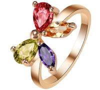 Luxury 18K Rose Gold Plated Colorful CZ Butterfly Rings AAA Cubic Zirconia Retro Boho Four-Color Crystal Butterfly Ring Wedding Anniversary Jewelry Gift for Women