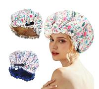 Luxury 2 Pieces Reusable Shower Cap for Women Double Layered Shower Caps Bonnet with Adjustable Elastic Strap, Leakproof Nonslip Large Satin Lined Bath Cap for All Hair Lengths-Ladies Gift Packing