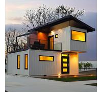 Luxury 2 Story Expandable Prefab Container House - Portable Modular Tiny Home Villa with 2-5 Bedrooms, Full Kitchen & Bathroom, Modern Design, Foldable Mobile Home for Family Living, Office, Rental